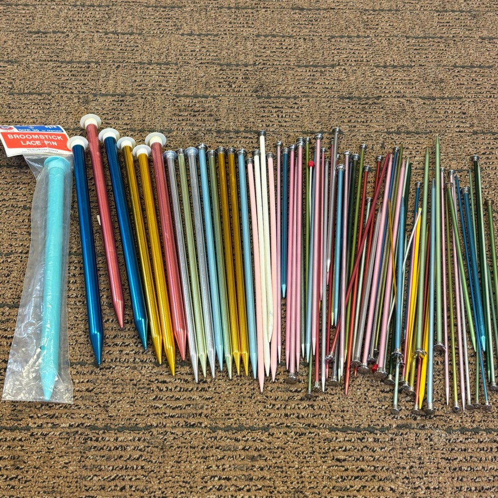 Vintage Aluminum Knitting Needle Large Lot Boye Broomstick LacePinAssortedColors